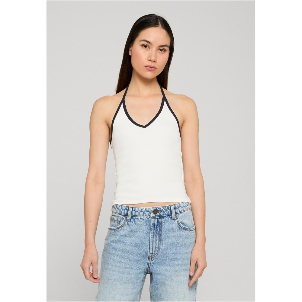 Urban Classics - Contrast Piping Neckholder Mouwloze top - Gebroken wit